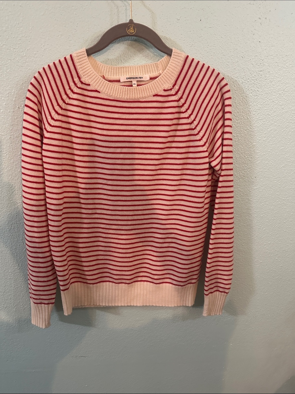 Emerson Fry Cream & Red Striped Wool Knit Sweater XS